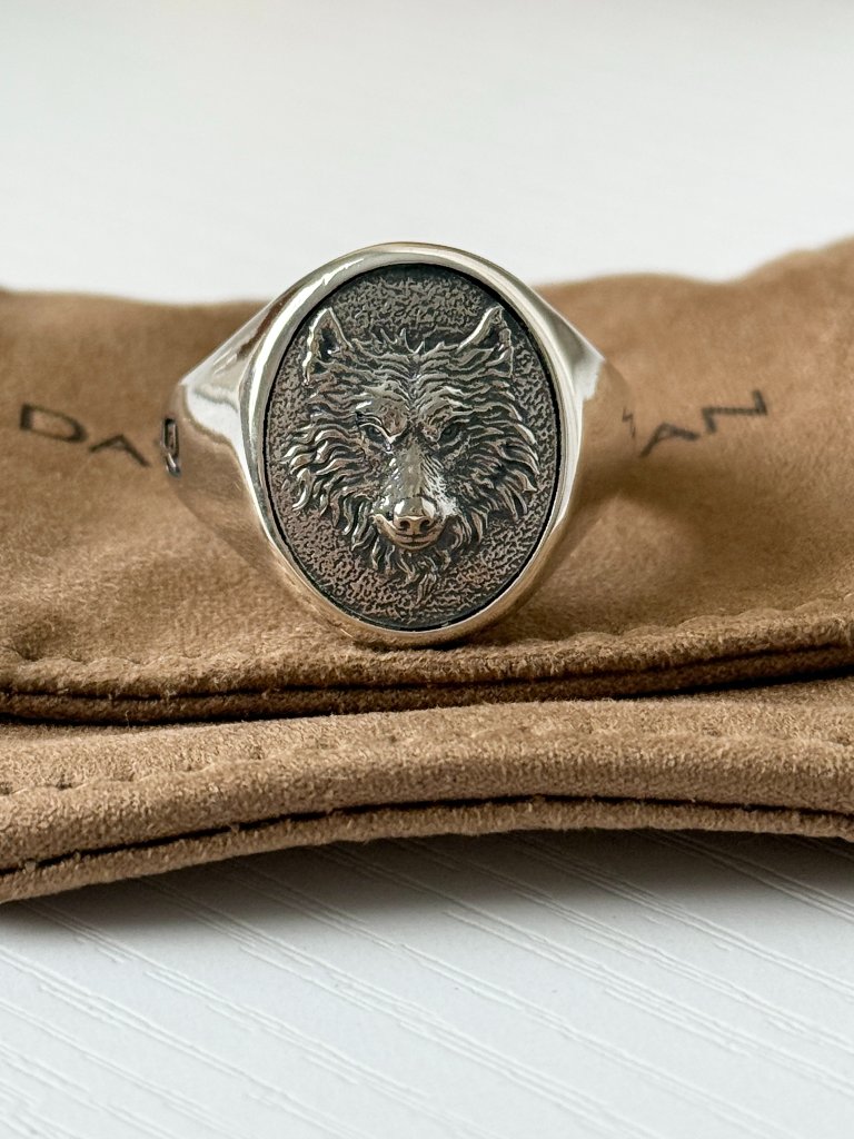 David Yurman Men's Wolf Petrvs Signet Sterling Silver Ring Band